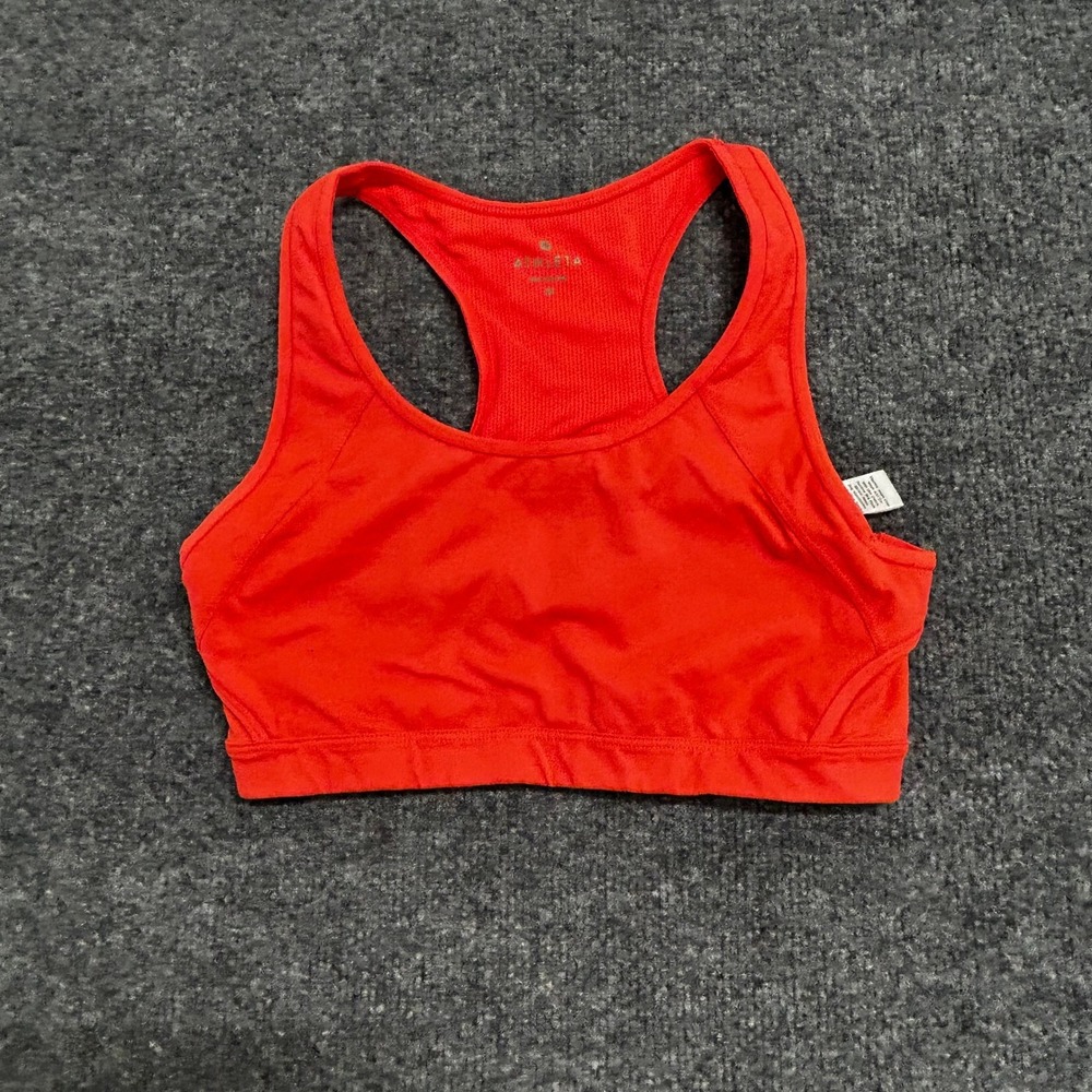 Athleta Sports Bra Womens Size M Orange Racerback Mesh Lining Cutout Athletic